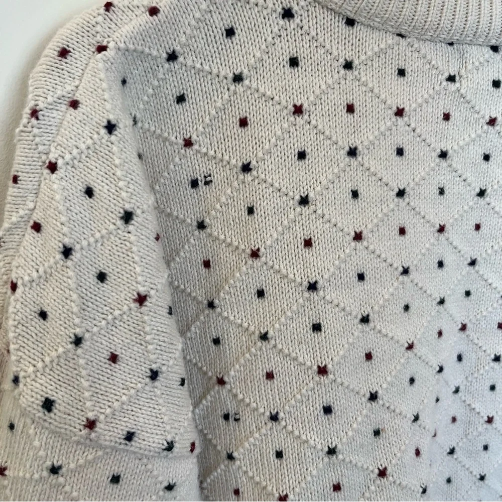 Vintage Lazarus Chunky Pullover Sweater Cream Mens Xl Polka Dot Grandpa Cotton